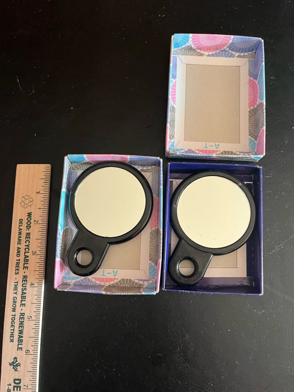 Portable Black Handheld Pocket Mirror for Women-Lot of two